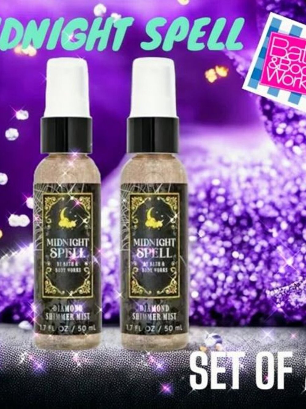 Bath & Body Works MIDNIGHT SPELL Diamond Shimmer Mist Mini Set of 2